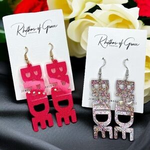 Dazzle in Glitter! Sparkling Bride Dangle Earrings in Hot Pink & Rainbow! ✨ NWT